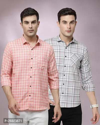 Stylish Polycotton Checked Long Sleeves Regular Fit Shirts For Men Pack of 2
