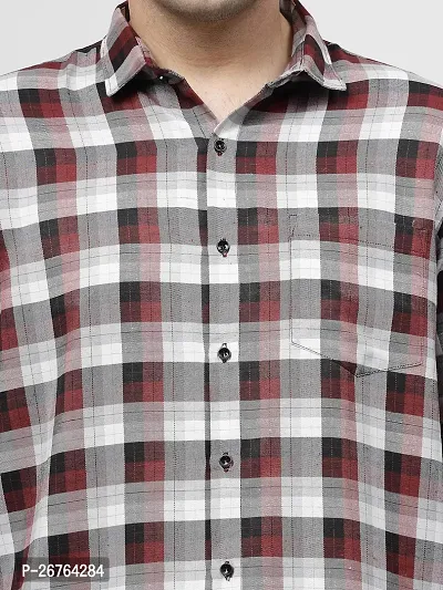 Red Polyester Long Sleeves Checked Causal Shirts For Men