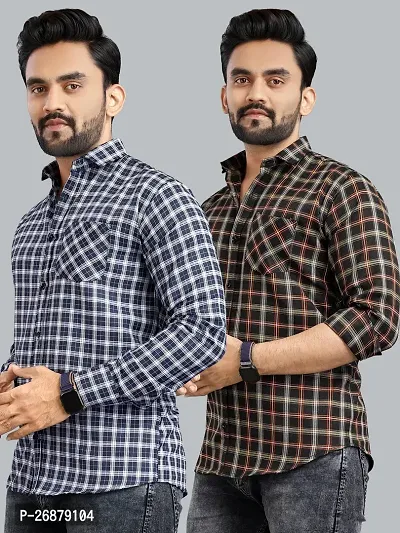 Reliable Multicoloured Polycotton Checked Long Sleeves Casual Shirts For Men Pack Of 2