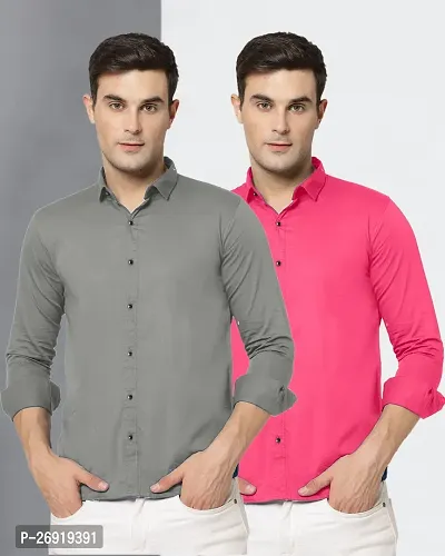 Reliable Multicoloured Polycotton Solid Casual Shirts For Men Pack Of 2-thumb0