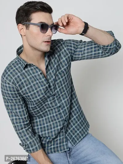 Blue Polyester Long Sleeves Checked Casual Shirts For Mens