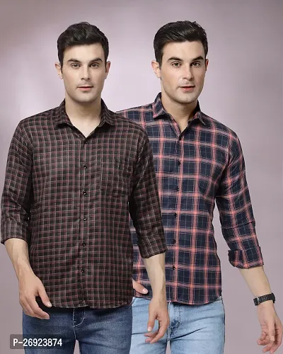 Stylish Polycotton Checked Long Sleeves Regular Fit Shirts For Men Pack of 2
