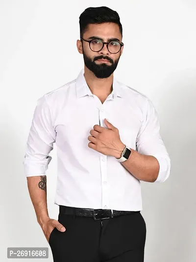 Classic White Polycotton Solid Regular Fit Casual Shirt For Men