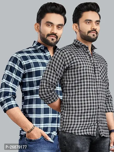 Reliable Multicoloured Polycotton Checked Long Sleeves Casual Shirts For Men Pack Of 2