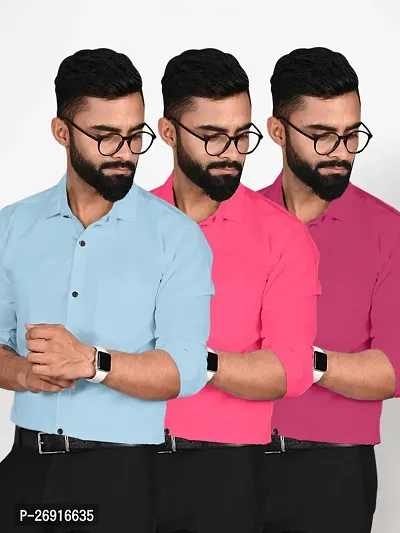 Classic Multicoloured Polycotton Solid Regular Fit Casual Shirt For Men Pack Of 3-thumb0