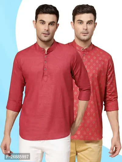 Reliable Cotton Solid Short Length Kurta For Mens Pack of 2