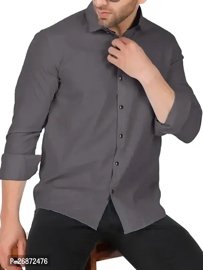 Stylish Grey Polycotton Long Sleeves Shirt For Men