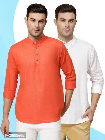 Reliable Cotton Solid Short Length Kurta For Mens Pack of 2