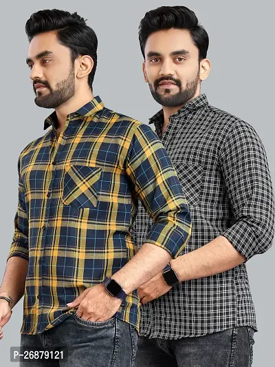 Reliable Multicoloured Polycotton Checked Long Sleeves Casual Shirts For Men Pack Of 2