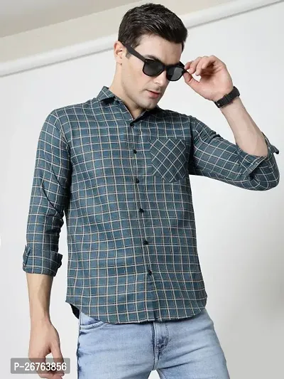 Blue Polyester Long Sleeves Checked Casual Shirts For Mens-thumb0