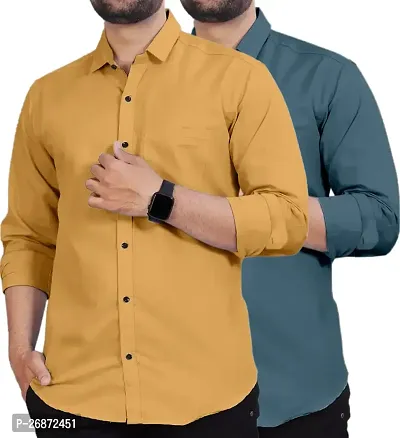 Stylish Multicoloured Polycotton Long Sleeves Shirt For Men Pack Of 2-thumb0