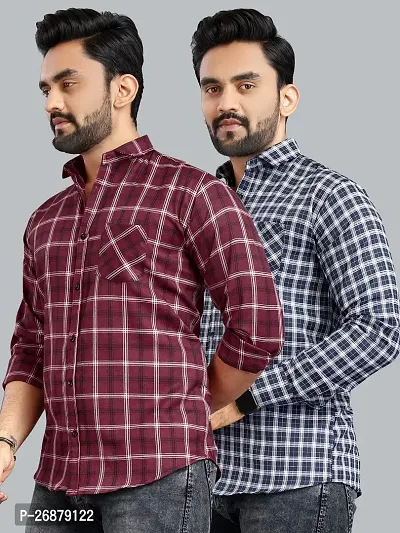 Reliable Multicoloured Polycotton Checked Long Sleeves Casual Shirts For Men Pack Of 2