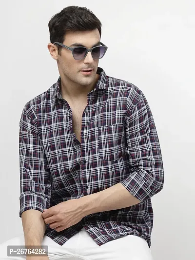 Blue Polyester Long Sleeves Checked Causal Shirts For Men-thumb0