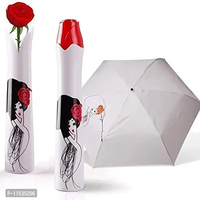 Lightweight Waterproof UV Protection Mini Folding Creative Rose Flower Case Canvas Plastic Umbrella with Compact Bottle Multicolour (Pack of 1)