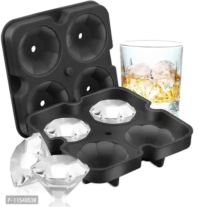 MBUYS MALL Ice Cubes Tray, 4 Cubes Diamond Shaped Ice Maker, Ice Tray Silicone, Ice Mould, Ice Tray, Ice Ball Tray | for Chilling Whiskey, Cocktails-thumb0