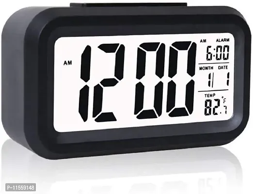 Mbuys Mall Digital Smart Backlight Battery Operated Alarm Table Clock with Automatic Sensor, Date & Temperature (Black)