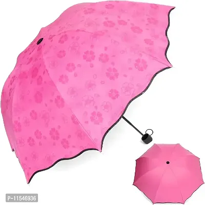 Changing Secret Blossoms Occur with Water Magic Print 3 Fold Umbrella for UV, Sun and Rain, umbrella rain for women, umbrella flower print (Random Colour)