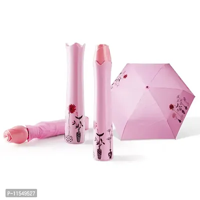 Rose Flower Case Umbrella Lightweight Waterproof UV Protection Mini Compact Foldable Design Travel Umbrella with Waterproof and Compact Bottle for Monsoon and Summer-multi color