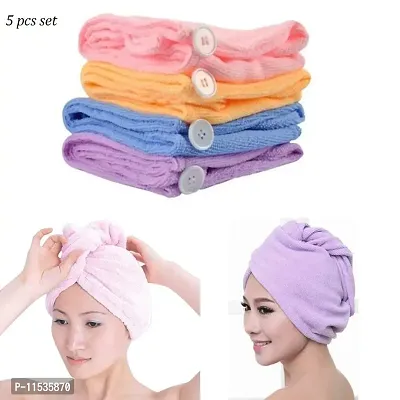 Mbuys Mall Hair Towel Wrap Absorbent Towel ( 5 pcs) set Hair-Drying Quick Dry Shower Caps Bathrobe Magic Hair Warp Towel Super Quick-Drying Microfiber Bath Towel Hair Dry Cap Salon Towel, Multi Colour (5pcs ste)-thumb2