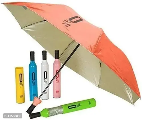 Mbuys Mall Stylish Windproof Small Lightweight Folding Wine Folding Portable Umbrella with Bottle Cover for UV Protection & Rain | Outdoor Car Unisex (Multi-Color)-thumb0