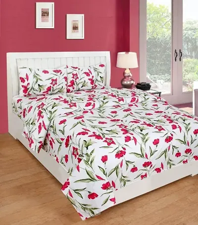 Printed Polycotton Double Bedsheet with 2 Pillow Covers