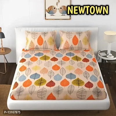 Newton Premium Glace Cotton Elastic Fitted Bedsheets with 2 Pillow Covers | Supersoft