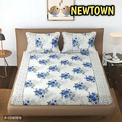 Newton Premium Glace Cotton Elastic Fitted Bedsheets with 2 Pillow Covers | Supersoft-thumb0