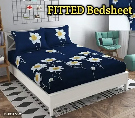 NEWTOWN Attractive 1 GoldFitted Bedsheet With 2 Pillow Covers-thumb0