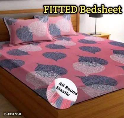 NEWTOWN Attractive 1 GoldFitted Bedsheet With 2 Pillow Covers-thumb0