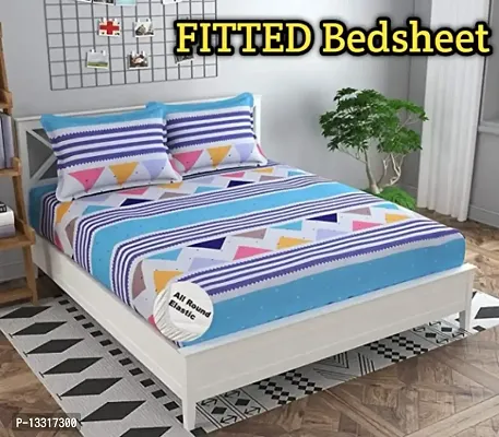 NEWTOWN Attractive 1 GoldFitted Bedsheet With 2 Pillow Covers-thumb0