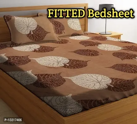 NEWTOWN Attractive 1 GoldFitted Bedsheet With 2 Pillow Covers-thumb0