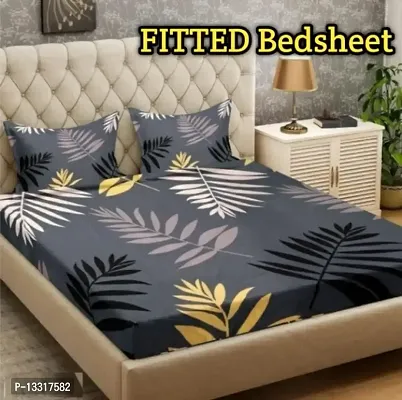 NEWTOWN Attractive 1 GoldFitted Bedsheet With 2 Pillow Covers