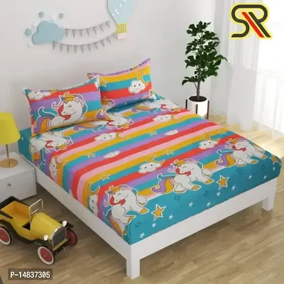 Comfy all corner fully Elastic 1 Double bedsheet with 2 pillow covers fit for 6 inches mattress