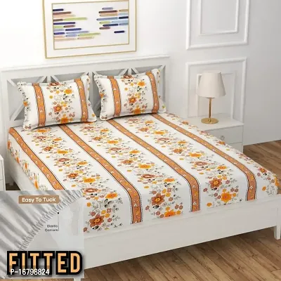 New Town Attractive Fitted 1 Bedsheet 2 Pillow Covers-thumb0