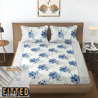 New Town Attractive Fitted 1 Bedsheet 2 Pillow Covers-thumb0