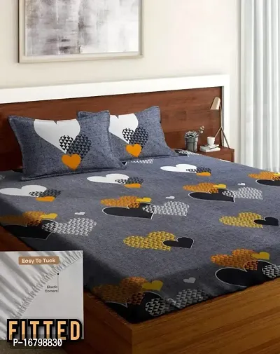 New Town Attractive Fitted 1 Bedsheet 2 Pillow Covers-thumb0