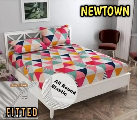 New Town Attractive Fitted 1 Bedsheet 2 Pillow Covers-thumb0