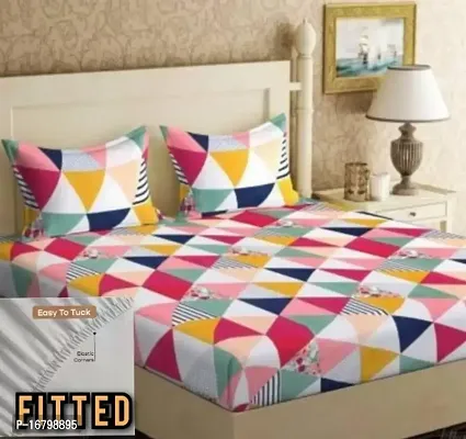 New Town Attractive Fitted 1 Bedsheet 2 Pillow Covers-thumb0