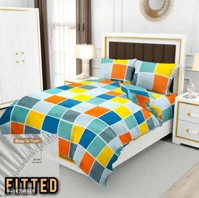 New Town Attractive Fitted 1 Bedsheet 2 Pillow Covers-thumb0