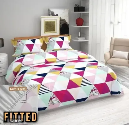 New Town Attractive Fitted 1 Bedsheet 2 Pillow Covers-thumb0