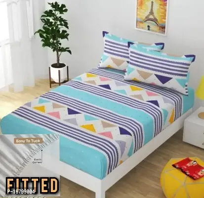 New Town Attractive Fitted 1 Bedsheet 2 Pillow Covers-thumb0