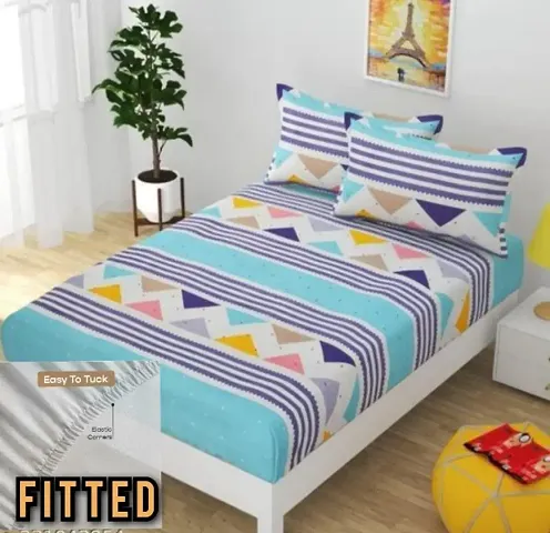 Elastic Fitted Glace Cotton Queen Size Bedsheet