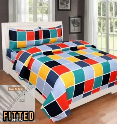 New Town Attractive Fitted 1 Bedsheet 2 Pillow Covers-thumb0