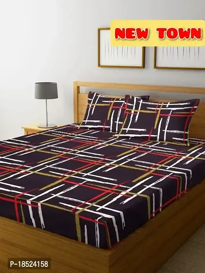 NewTown Elastic Fitted Attractive Bedsheet With 2 Pillow covers-thumb0