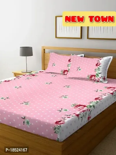 NewTown Elastic Fitted Attractive Bedsheet With 2 Pillow covers-thumb0