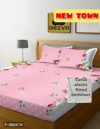 NewTown Elastic Fitted Attractive Bedsheet With 2 Pillow covers