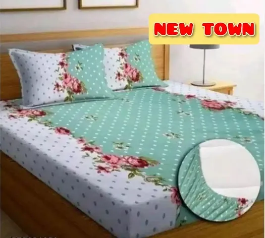 Glace Cotton Elastic Fitted Double Bedsheets