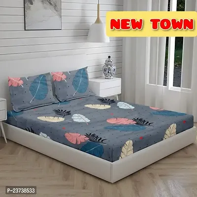 New Town Attractive High Quality Fitted 1  Bedsheet 2 Pillow Covers-thumb0