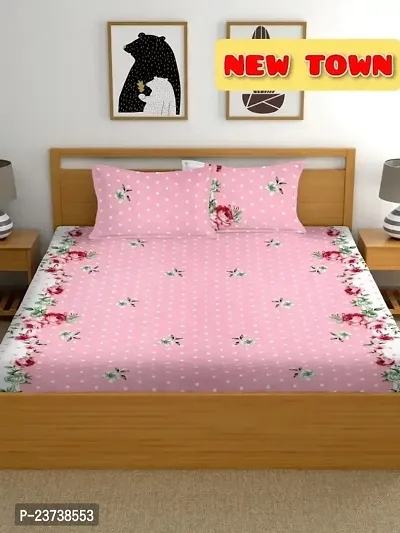 New Town Attractive High Quality Fitted 1  Bedsheet 2 Pillow Covers-thumb0