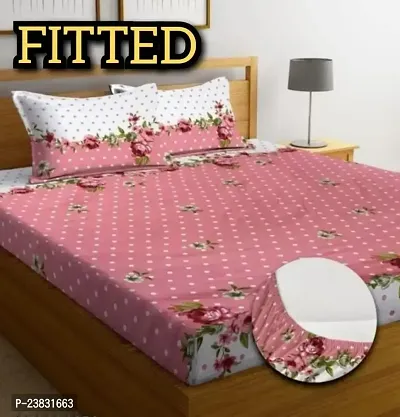 NewTown Elastic Fitted Attractive Bedsheet With 2 Pillow covers-thumb0